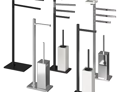 Stylish Modern Bathroom Accessories Collection Featuring Towel Racks And Toilet Brush Holders 3d model