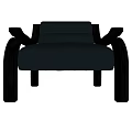 Modern Black Leather Lounge Chair With Curved Frame And Armrest Design Details