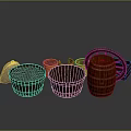 Rustic Wooden Household Storage Containers Including Barrels Buckets And Sack 3d model