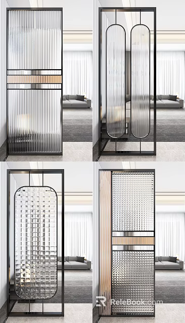 Modern Interior Room Dividers With Glass Panels Vertical Lines And Metal Frames 3d model 