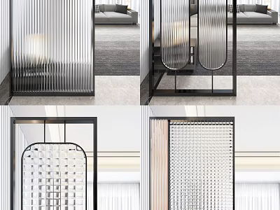 Modern Interior Room Dividers With Glass Panels Vertical Lines And Metal Frames 3d model
