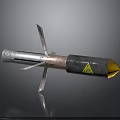 Detailed Space Rocket Model With Orange Cone Nose Metallic Fins And Warning Symbol