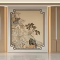 Chinese Style Background Wall with Traditional Landscape Painting and Wooden Cabinets in Interior Decor