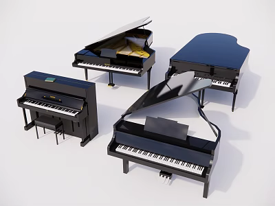 Black Musical Instruments Pianos in Various Styles Including Upright and Grand Types 3d model