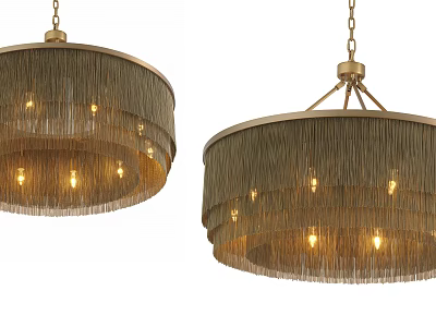 Stylish Round Fringe Chandelier With Brass Frame And Multi Layer Illuminated Design 3d model