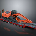 Functional Heavy Duty Flatbed Vehicle Carrying Orange Construction Excavator Securely 3d model