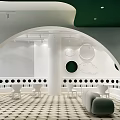 Pinbopo Family Friendly Dessert Shop With White Exterior Green Spherical Decorations And Glass Doors