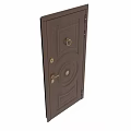 Dark Brown Security Doors With Decorative Design And Golden Hardware Wood Grain Patterns