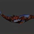 Vibrant Blue And Red Whale With Colorful Body Patterns Swimming In Dark Background