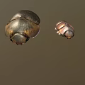 Detailed View Of Large And Small Metallic Beetles On Brown Background