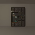 Stylish Dark Wooden Shoe Cabinet With Drawers Doors And Decorative Items
