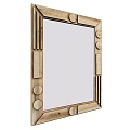 Modern Wooden Frame Wall Mirror With Geometric Decor And Circular Accents