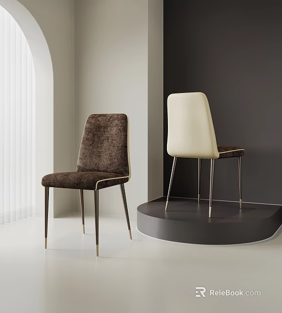 Modern Single Chairs In Brown And Cream Fabric With Metal Legs And Sleek Design 3d model 