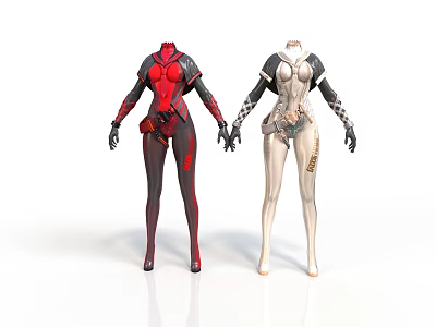 Futuristic Character Creature Design With Red Black And White Black Armor Suits 3d model