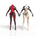 Futuristic Character Creature Design With Red Black And White Black Armor Suits