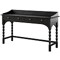 Classic Black Wooden Desk With Four Drawers And Spiral Legs Design