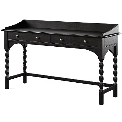 Classic Black Wooden Desk With Four Drawers And Spiral Legs Design 3d model