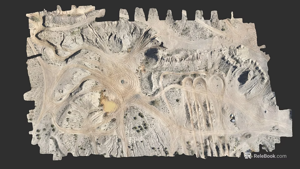 Heavy Duty Industrial Equipment Operating In Open Pit Mining Site With Transport Roads 3d model 