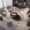 Modern Living Room Sofa and Coffee Table Set With Armchairs Rug and Decorative Items