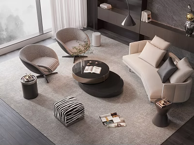Modern Living Room Sofa and Coffee Table Set With Armchairs Rug and Decorative Items 3d model