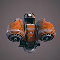 Orange Retro Futuristic Mechanical Device With Metal Wheels And Industrial Design