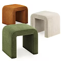 Modern Upholstered Stools With Curved Structure In Orange Green And Beige