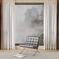 Elegant White And Brown Curtains For Modern Interior With Window View And Black Chair