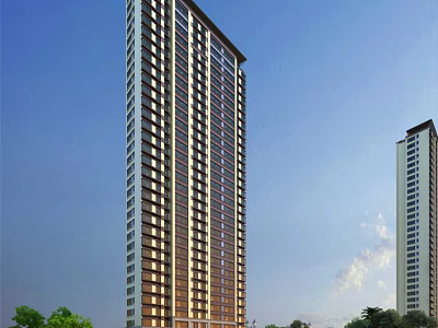 Modern High Rise Residential Buildings Exterior With Blue Sky And Green Plants 3d model