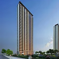 Modern High Rise Residential Buildings Exterior With Blue Sky And Green Plants