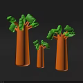 Inflatable Trees with Orange Trunks and Green Canopies in Three Sizes 3d model
