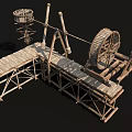 Ancient Wooden Industrial Equipment Featuring Wheel Platform Support Structure And Mechanical Design