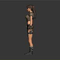 Game Movie Character Female Adventurer Brown Crop Top Shorts Utility Belt Wrist Guards Combat Boots