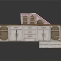 White Storage Cabinet Set With Wooden Countertop Multiple Drawers And Open Shelves