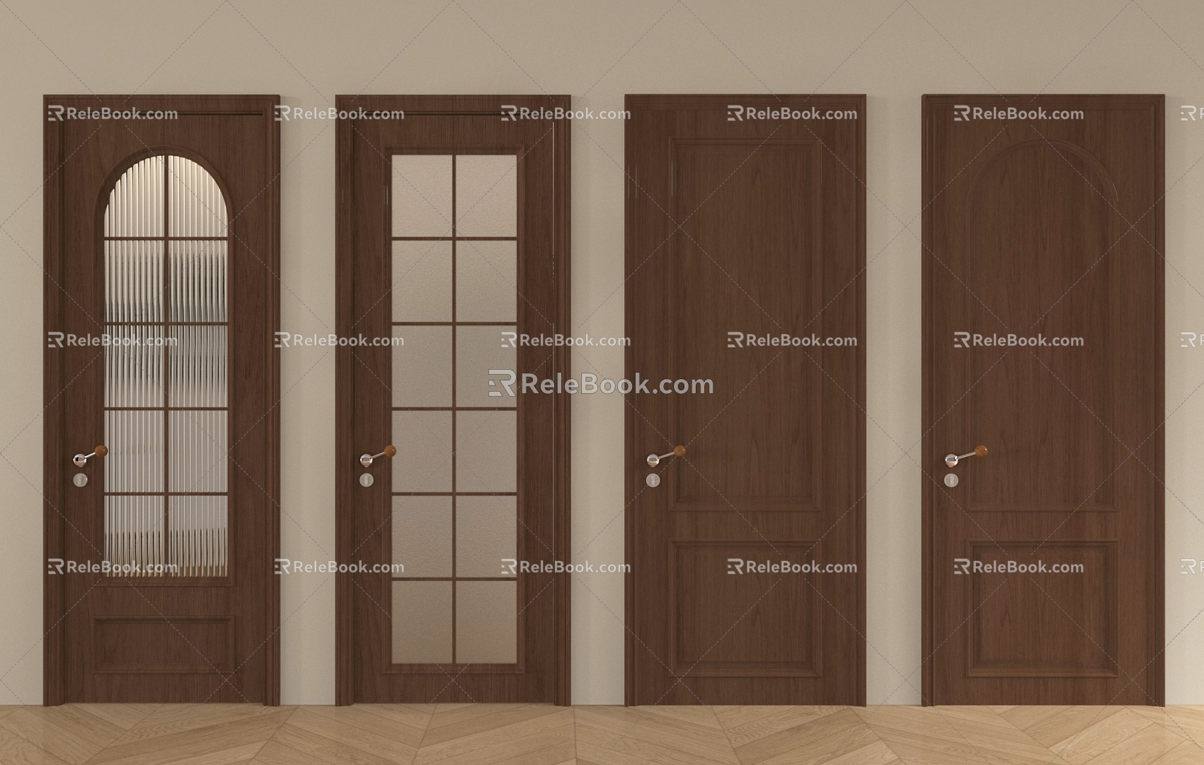 American style single door solid wood single door glass door 3d model