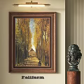 Autumn Country Road Oil Painting with Tall Trees Small House and Brown Frame
