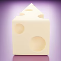 Triangular Pale Yellow Cheese Wedge With Holes On Purple Background 3d model