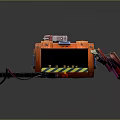 Vibrant Orange Wooden Crate With Assorted Weapons Blaster Gun And Tools