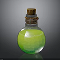 Green Bulbous Potion Bottle With Cracked Glass Texture Wooden Cork And Rope Binding