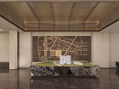 Exquisite Modern Real Estate Sales Office With Detailed Building Sand Table And Location Map 3d model