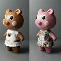 Cute Bear And Pig Figurine Decorative Ornament Set With Various Colors And Outfits