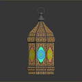 Vintage Decorative Lantern With Colorful Glass Panels And Intricate Metal Frame