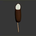 A Bitten Chocolate Ice Cream Bar on Wooden Stick Against Dark Background