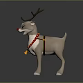 Cheerful Cartoon Reindeer With Red Nose Colorful Collar And Bells