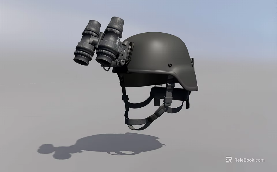 Tactical Black Helmet With Attached Binoculars For Outdoor Activities And Protection 3d model 