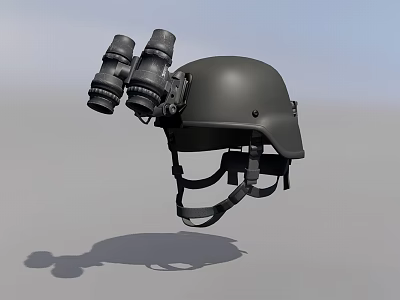 Tactical Black Helmet With Attached Binoculars For Outdoor Activities And Protection 3d model