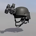 Tactical Black Helmet With Attached Binoculars For Outdoor Activities And Protection