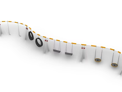 Outdoor Playground Equipment With Curved Frame Tire Swings And Hanging Seats For Kids 3d model