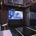 Modern Entertainment Room With White Sofas And Speakers