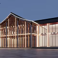 Traditional Sloped Roof Homestay Building With Wooden Structure And Large Glass Windows