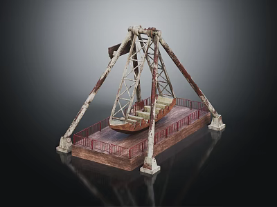 Vintage Water Transport With Triangular Rustic Metal Frame Red Railings And Wooden Seats 3d model